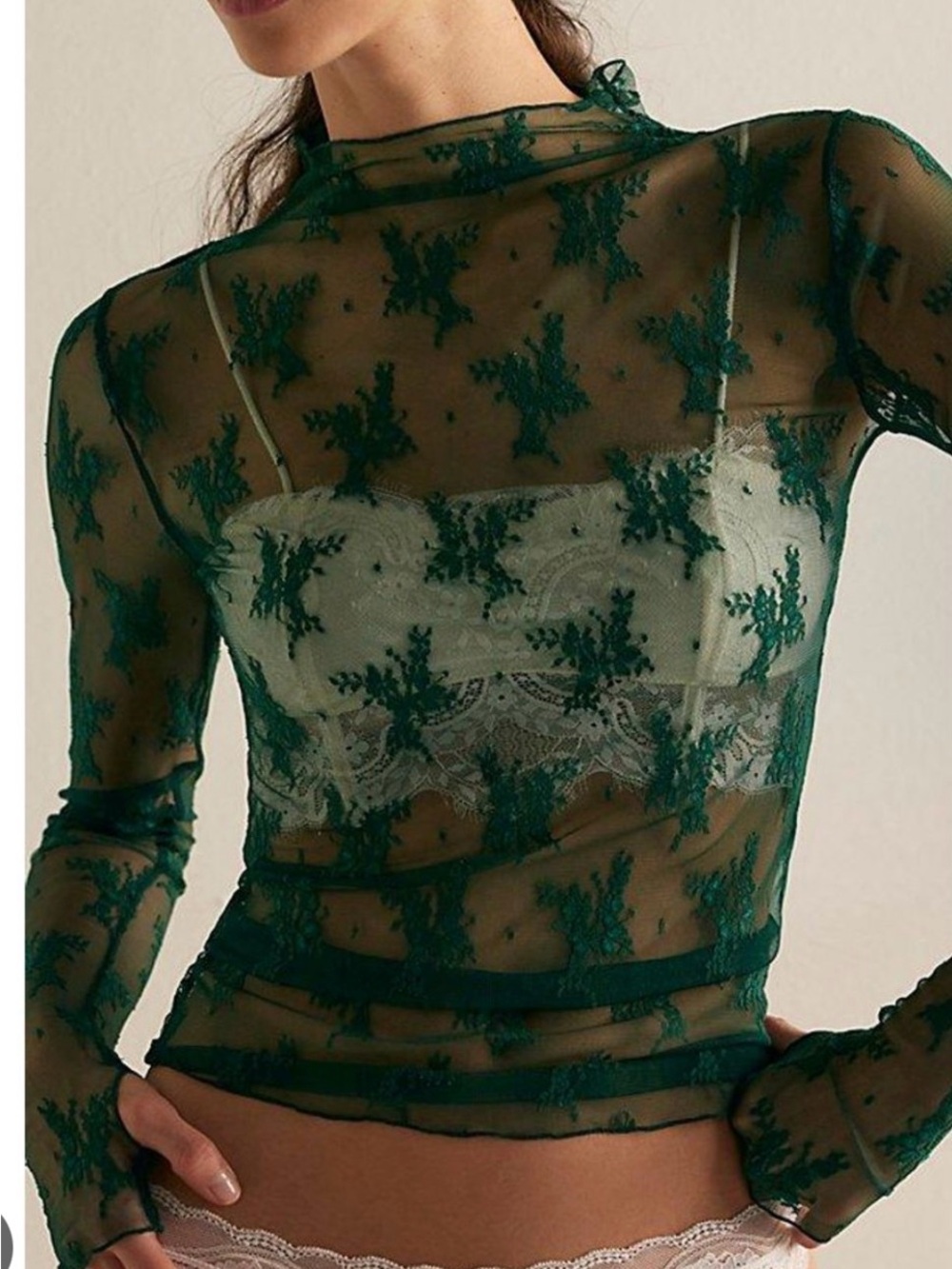 NWT Free People Women's Green Lady Lux Layering Top (XS)